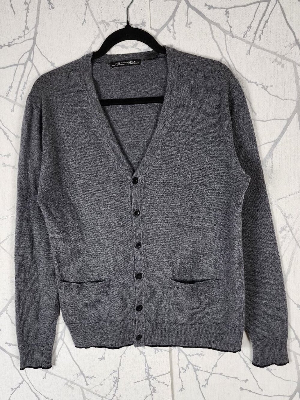 Saks Fifth Avenue Gray 100% Merino Wool Knit Button Front Cardigan